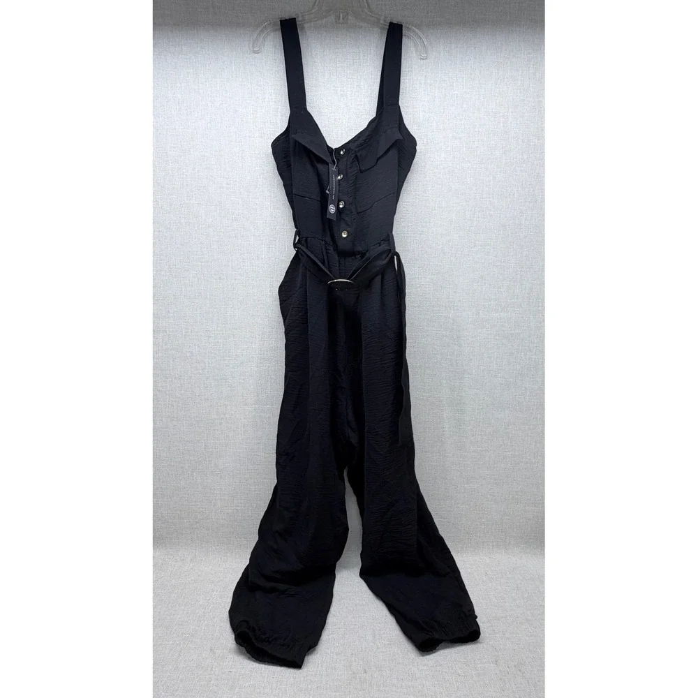As U Wish Black Textured Sleeveless Jumpsuit XL NWT Utility Jogger Belted